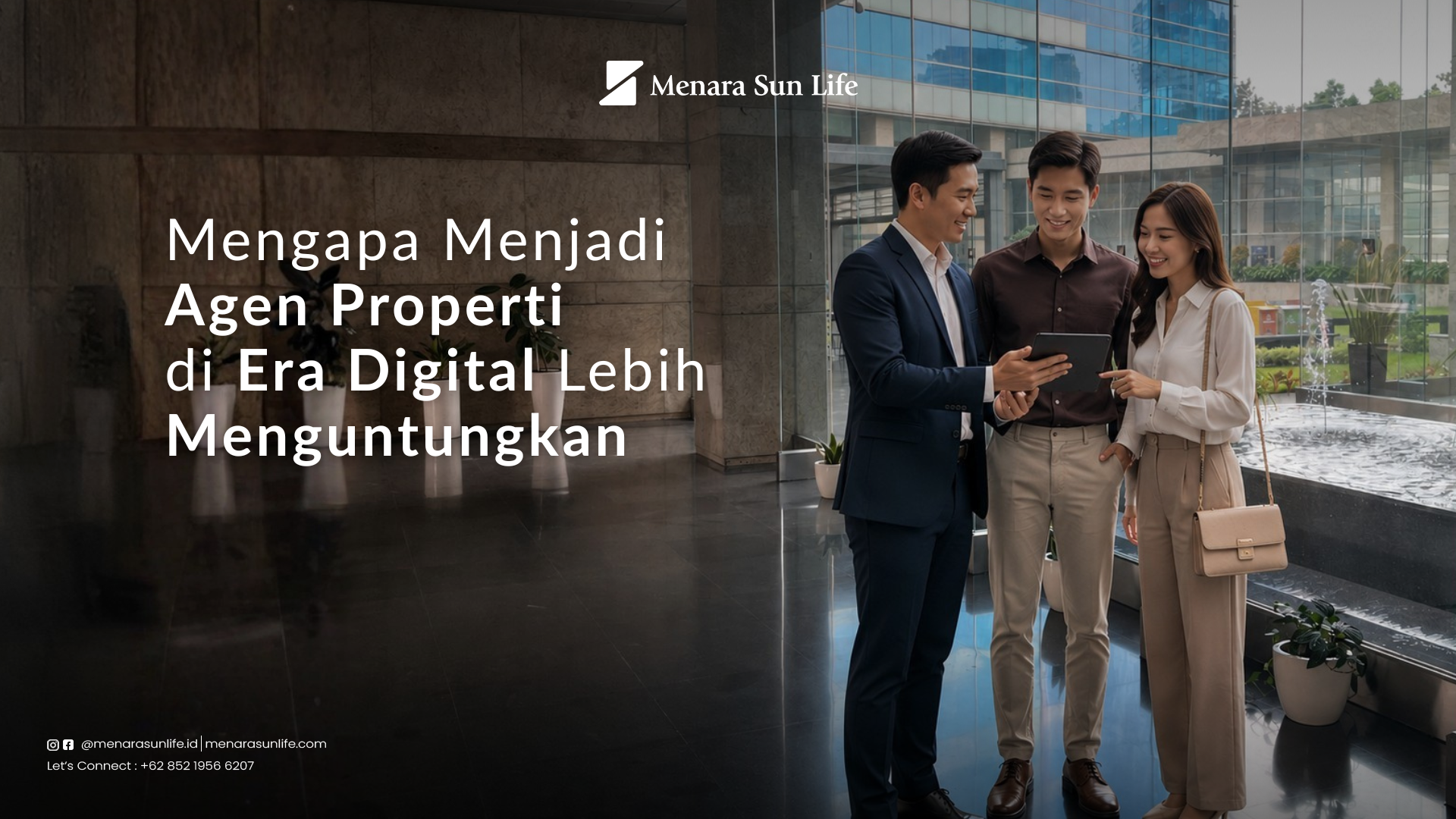 Agen properti digital bekerja dari office space profesional di Menara Sun Life Jakarta