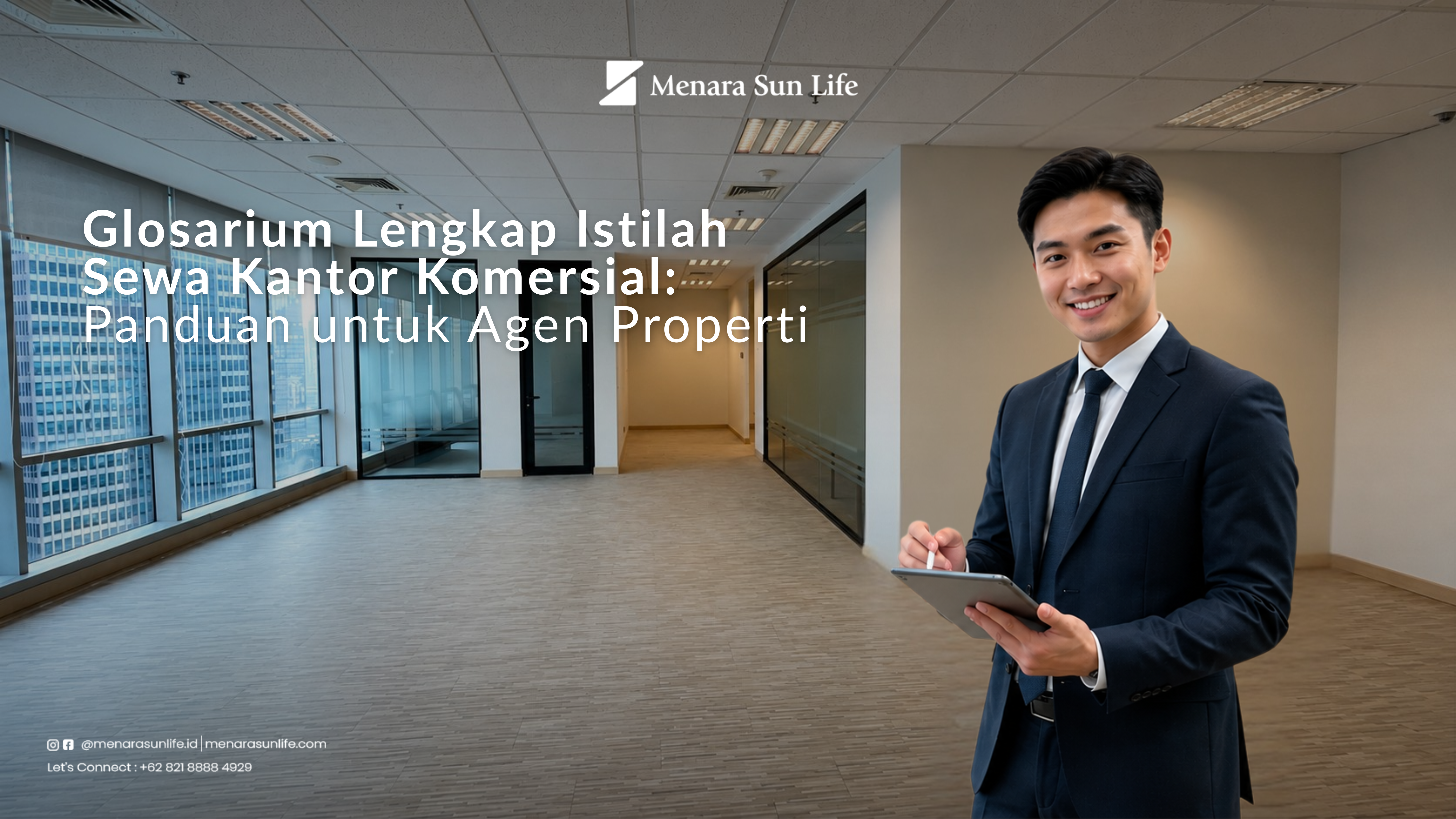 Glosarium Istilah Sewa Kantor Komersial untuk Agen Properti Agen properti menjelaskan istilah sewa kantor komersial kepada calon tenant dalam meeting profesional.